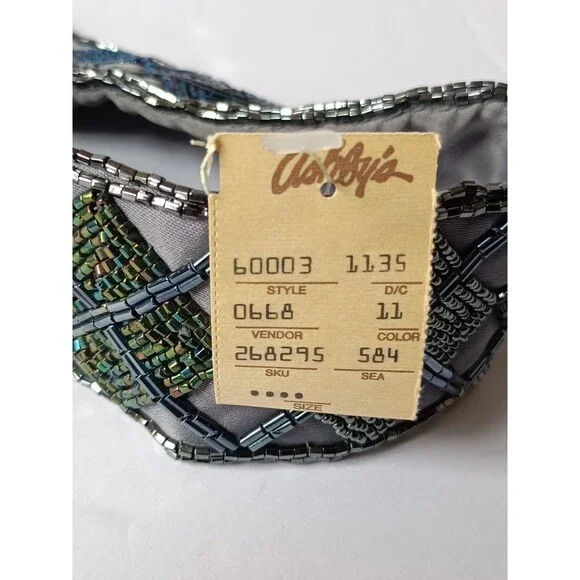 Vintage Christian Dior Ceinture Sash Belt Hand Beaded Grey Satin - Picture 5 of 7